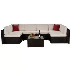 7pc Outdoor Rattan Wicker Set With Cushions - Brown/Beige/Red - GODEER 11 7pc Outdoor Rattan Wicker Set With Cushions - Brown/Beige/Red - GODEER -Outdoor Furniture Store GUEST 2571cde1 3823 4e66 a7d8 048834c1b8e2