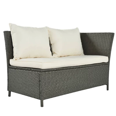 6pc Outdoor Wicker Set With Loveseats, Sofa, Chair, Coffee Table & Bench - Beige - GODEER 10 6pc Outdoor Wicker Set With Loveseats, Sofa, Chair, Coffee Table & Bench - Beige - GODEER - Image 8