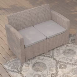 Merrick Lane Outdoor Furniture Resin Loveseat Faux Rattan Wicker Pattern 2-Seat Loveseat With All-Weather Cushions -Outdoor Furniture Store GUEST 262272de 1612 4002 ba80 ea32abea115c