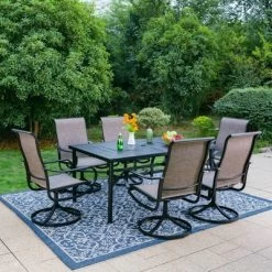 7pc Outdoor Dining Set With Swivel Sling Chairs & Large Metal Rectangle Table With Umbrella Hole - Gray - Captiva Designs 27 7pc Outdoor Dining Set With Swivel Sling Chairs & Large Metal Rectangle Table With Umbrella Hole - Gray - Captiva Designs -Outdoor Furniture Store GUEST 263a5b38 75c7 4aed 9ada 59966d95297d