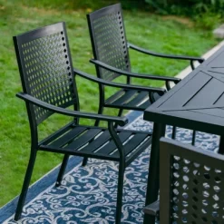 7pc Outdoor Dining Set With Steel Chairs & Large Metal Rectangle Table With Umbrella Hole - Captiva Designs -Outdoor Furniture Store GUEST 264408b5 91fe 428d 8db3 e901b47b246e