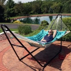 Sunnydaze Decor Sunnydaze Outdoor Weather-Resistant Polyester Quilted Hammock Cushion Pad And Hammock Pillow With Ties - Cool Blue Tropics -Outdoor Furniture Store GUEST 26630b87 5189 4ecc 856b e1dedd348040