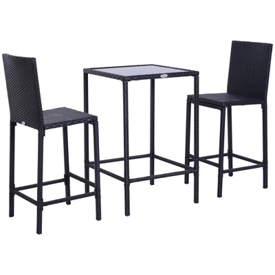 Outsunny 3 PCS Rattan Bar Set With Glass Top Table, 2 Bar Stools For Outdoor, Patio, Garden, Poolside, Backyard 5 Outsunny 3 PCS Rattan Bar Set With Glass Top Table, 2 Bar Stools For Outdoor, Patio, Garden, Poolside, Backyard - Image 3