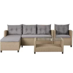 4pc Wicker Patio Conversation Set With Cushions - Beige/Brown - GODEER -Outdoor Furniture Store GUEST 26881929 3a7b 4fe4 b91a 1f25c57096af