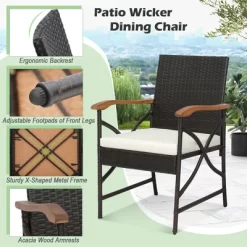 Costway 7PCS Patio Wicker Dining Set Cushion Acacia Wood Armrests Table With Umbrella Hole -Outdoor Furniture Store GUEST 26c0fb63 af8b 4efe bcb1 27b72afd4048