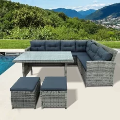 6pc Outdoor Set With Sectional & Glass Table - Gray - WELLFOR 41 6pc Outdoor Set With Sectional & Glass Table - Gray - WELLFOR -Outdoor Furniture Store GUEST 26e48a56 4c34 4f75 b4d6 b7afb8061702