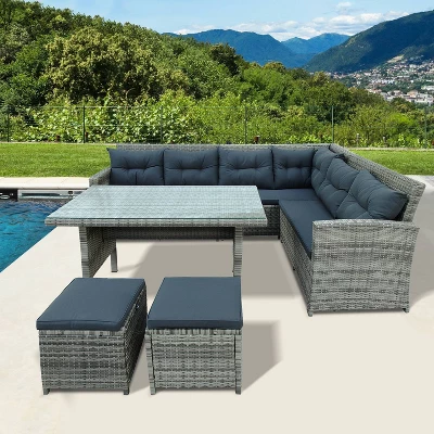 6pc Outdoor Set With Sectional & Glass Table - Gray - WELLFOR 22 6pc Outdoor Set With Sectional & Glass Table - Gray - WELLFOR - Image 20