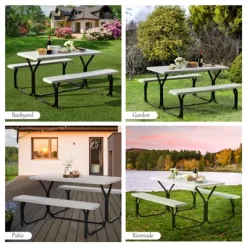 Costway Picnic Table Bench Set Outdoor Backyard Patio Garden Party Dining All Weather White -Outdoor Furniture Store GUEST 274db071 5d39 47ce 9958 6111f6e9c302