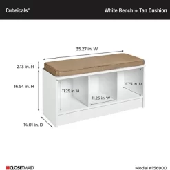 ClosetMaid 3 Cube Cubby Storage Organizer Bench Home Accent Furniture With Seat Cushion For Entryway, Hallway, Or Mud Room, White/Tan -Outdoor Furniture Store GUEST 27ff975e 677e 4d3a a32e 04f96e639d92
