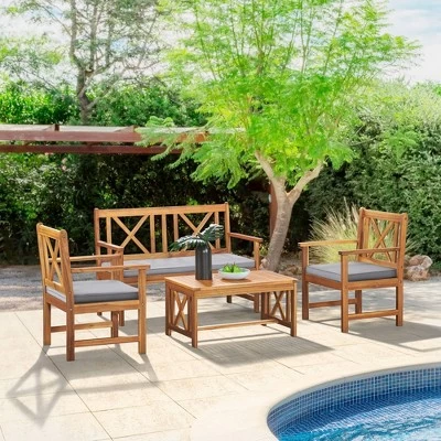 Manchester 4pc Acacia Wood Outdoor Conversation Set - Natural - Alaterre Furniture 3 Manchester 4pc Acacia Wood Outdoor Conversation Set - Natural - Alaterre Furniture