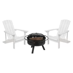 Emma And Oliver Three Piece Hartford Camping Set With Two Faux Wood Adirondack Chairs And Star And Moon Fire Pit With Mesh Cover -Outdoor Furniture Store GUEST 28c0f3af 11f6 4a8b 8c3b 857b436267d4 2