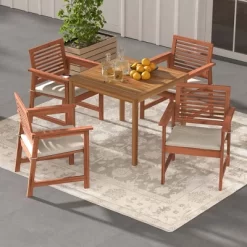 Costway Outdoor Dining Chair Patio Solid Wood Chairs With Comfortable Cushions