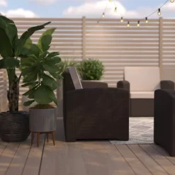 Merrick Lane Outdoor Furniture Resin Sofa Chocolate Brown Faux Rattan Wicker Pattern Patio 3-Seat Sofa With All-Weather Beige Cushions -Outdoor Furniture Store GUEST 295a9f00 8b91 494c 8768 c859f5b4e46d