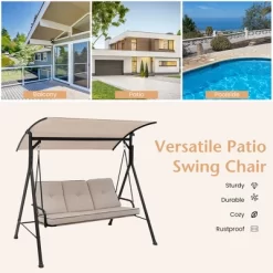 Costway 3-Person Hammock Chair Patio Porch Swing With Adjustable Canopy, Removable Cushion -Outdoor Furniture Store GUEST 297354e4 2c48 4fe2 a18c e344d096b75b