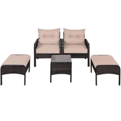 Costway 5 PCS Patio Rattan Wicker Furniture Set Sofa Ottoman Coffee Table Cushioned Yard -Outdoor Furniture Store GUEST 29e495b4 1415 4b64 95f9 053e28e2da77