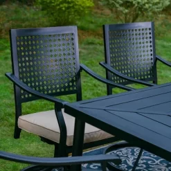 7pc Outdoor Dining Set With Steel Swivel Chairs & Large Rectangle Metal Table With Umbrella Hole - Black - Captiva Designs -Outdoor Furniture Store GUEST 2afc9bac fd41 42e7 ab2f 3a08452acc60