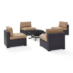 Biscayne 5pc Outdoor Wicker Conversation Set With 4 Armless Chairs & Fire Pit - Mocha - Crosley -Outdoor Furniture Store GUEST 2be72252 634c 49cc b723 0f87042a4637