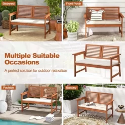 Costway Patio Bench Outdoor Solid Wood Loveseat Chair With Backrest & Cushion Porch Garden -Outdoor Furniture Store GUEST 2c02558b 7344 4f5c 9b9e 6dec7e05ffad