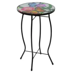 Northlight 19" Floral And Butterfly Glass Patio Side Table -Outdoor Furniture Store GUEST 2c28f077 4d4f 499b 9ad6 0b33c6733ec3