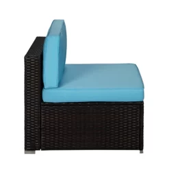 5pc Outdoor Rattan Wicker Conversation Set With Sofas, Chair, Coffee Table & Ottoman - Brown/Blue - GODEER -Outdoor Furniture Store GUEST 2c59df1a d131 4ed9 be5c 8136f009b5b8 2