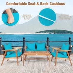 Tangkula 8PCS Patio Rattan Furniture Set Wood Frame Cushioned Sofa With Coffee Table Sectional Conversation Sofa Set For Garden Turquoise/Navy/Brown/Red -Outdoor Furniture Store GUEST 2c6b86bf c0c7 46f8 bd7f 889e036c4fbb
