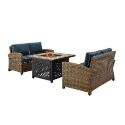 3pc Bradenton Outdoor Steel Fire Pit Set With 2 Loveseats Navy/Weathered Brown - Crosley -Outdoor Furniture Store GUEST 2c752587 a8ee 4a04 9dd2 a5253c3b5fcd