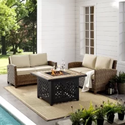 Crosley 3pc Bradenton Steel Outdoor Patio Fire Pit Furniture Set With Two Loveseats Tan/Brown -Outdoor Furniture Store GUEST 2d32216f 98ae 4187 9613 890bd9d6ea45