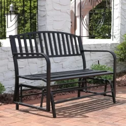 Sunnydaze Decor Sunnydaze 50" 2-Person Metal Outdoor Glider Bench, Black