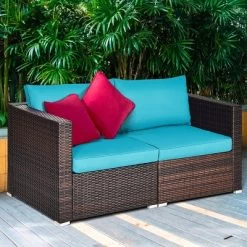 Costway 4PCS Patio Rattan Corner Sofa With Blue Cushion -Outdoor Furniture Store GUEST 2d657d81 be7b 43cd 81ab b816b765cd8a
