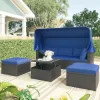 4pc Outdoor Wicker Rectangle Daybed With Canopy & Cushions - Blue - GODEER -Outdoor Furniture Store GUEST 2d9f5ac0 c160 45be adb0 ededcea779cd