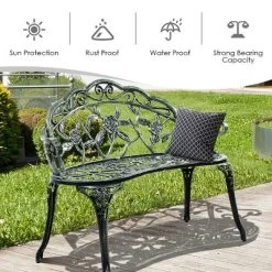 Costway Patio Garden Bench Chair Style Porch Cast Aluminum Outdoor Rose Antique Green -Outdoor Furniture Store GUEST 2dc9f1e4 1d13 47e8 86c0 62995bd326bd