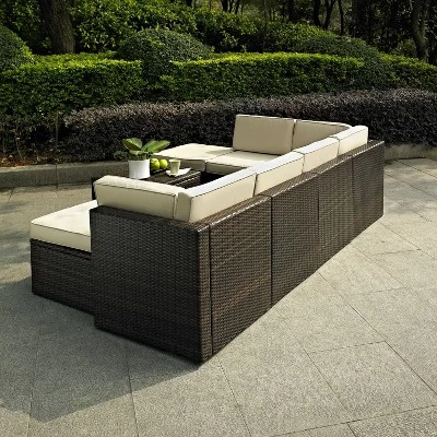 Palm Harbor 8pc All-Weather Wicker Patio Seating Set - Sand - Crosley 4 Palm Harbor 8pc All-Weather Wicker Patio Seating Set - Sand - Crosley - Image 2