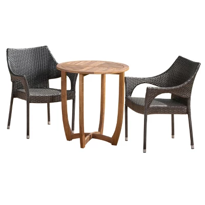 Clement 3pc Acacia And Wicker Bistro Set - Teak/Brown - Christopher Knight Home 3 Clement 3pc Acacia And Wicker Bistro Set - Teak/Brown - Christopher Knight Home