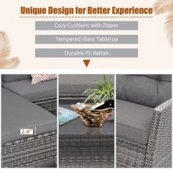 Costway 4PCS Patio Rattan Furniture Set Cushioned Loveseat Table Shelf Gray -Outdoor Furniture Store GUEST 2e8a6c66 9198 4ee2 b0ea 5f4d480cfdd5