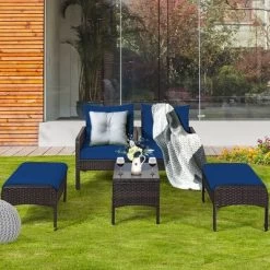 Costway 5 PCS Patio Rattan Wicker Furniture Set Sofa Ottoman Coffee Table Cushioned -Outdoor Furniture Store GUEST 2ee4b46d e3fc 4710 ab66 7bae09442790
