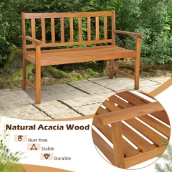Costway 2-Person Slatted Bench Patio Acacia Wood Loveseat 800 Lbs Outdoor Natural -Outdoor Furniture Store GUEST 2eef9165 9289 48df bf69 4d4dda7d64e9