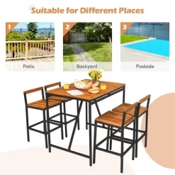 Costway 5PCS Patio Rattan Bar Table Stool Set Acacia Wood Top W/Umbrella Hole -Outdoor Furniture Store GUEST 2f2b0b85 36dd 45cb 8353 75254fa3aba6