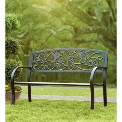 Plow & Hearth Hummingbird Metal Garden Bench, In Black