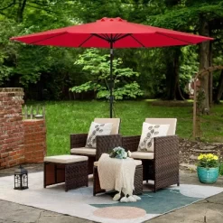 5pc Outdoor Wicker Set With Chairs, Umbrella & Ottomans - Devoko -Outdoor Furniture Store GUEST 2f4f7529 d841 40ad 95eb f87b4f7fd39a