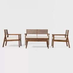Saracina Home 4pc Mid-Century Modern Slatted Acacia Outdoor Patio Conversation Furniture Set -Outdoor Furniture Store GUEST 3005e2da 1d72 4a44 9a0b b1cdd319e0b1