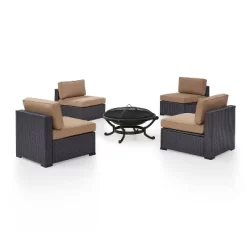 Biscayne 5pc Outdoor Wicker Conversation Set With 4 Armless Chairs & Fire Pit - Mocha - Crosley -Outdoor Furniture Store GUEST 305d94d5 3c1d 44fa 90a1 de2f69d6574f