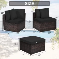 Costway 4PCS Patio Rattan Furniture Set Sofa Ottoman Cushion Garden Deck Black -Outdoor Furniture Store GUEST 306d9186 5d04 4b8b 8cb7 13e3c74cd6d8