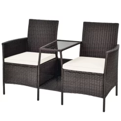 Tangkula Patio Loveseat 2 Person Cushioned Seats With Center Table Outdoor Rattan Furniture Set Turquoise/ Red -Outdoor Furniture Store GUEST 307176b6 9b16 4667 a45b feb0d73560b5