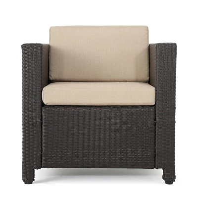Puerta 5pc All-Weather Wicker Patio Club Chairs With Firepit Brown/Gray - Christopher Knight Home 4 Puerta 5pc All-Weather Wicker Patio Club Chairs With Firepit Brown/Gray - Christopher Knight Home - Image 2