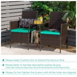 Tangkula Patio Loveseat 2 Person Cushioned Seats With Center Table Outdoor Rattan Furniture Set Turquoise/ Red -Outdoor Furniture Store GUEST 31716061 d31f 4f64 85d1 64d29ee81d01