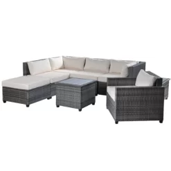 8pc Wicker Patio Conversation Set With Cushions - Beige - GODEER -Outdoor Furniture Store GUEST 31a8ab53 c91b 4753 8c9f 8d016d7fbac4