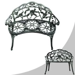 Costway Patio Garden Bench Chair Style Porch Cast Aluminum Outdoor Rose Antique Green -Outdoor Furniture Store GUEST 31be08da 0536 486c b267 d602920b9460