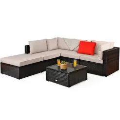 Costway 6PCS Outdoor Patio Rattan Furniture Set Sectional Sofa Ottoman Cushioned -Outdoor Furniture Store GUEST 3233949b 656c 4ed3 8b8f 2ed6f8aa8ec8