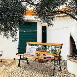 Costway Patio Park Garden Bench Porch Chair Outdoor Deck Cast Iron Hardwood Rose -Outdoor Furniture Store GUEST 329c5b4c 4643 49a0 a80a ea151c2be8b7