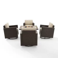 Palm Harbor 5pc Outdoor Wicker Conversation Set With Fire Table - Sand - Crosley -Outdoor Furniture Store GUEST 32bbcf5b d40a 4c38 b21f f4cbc7eab040